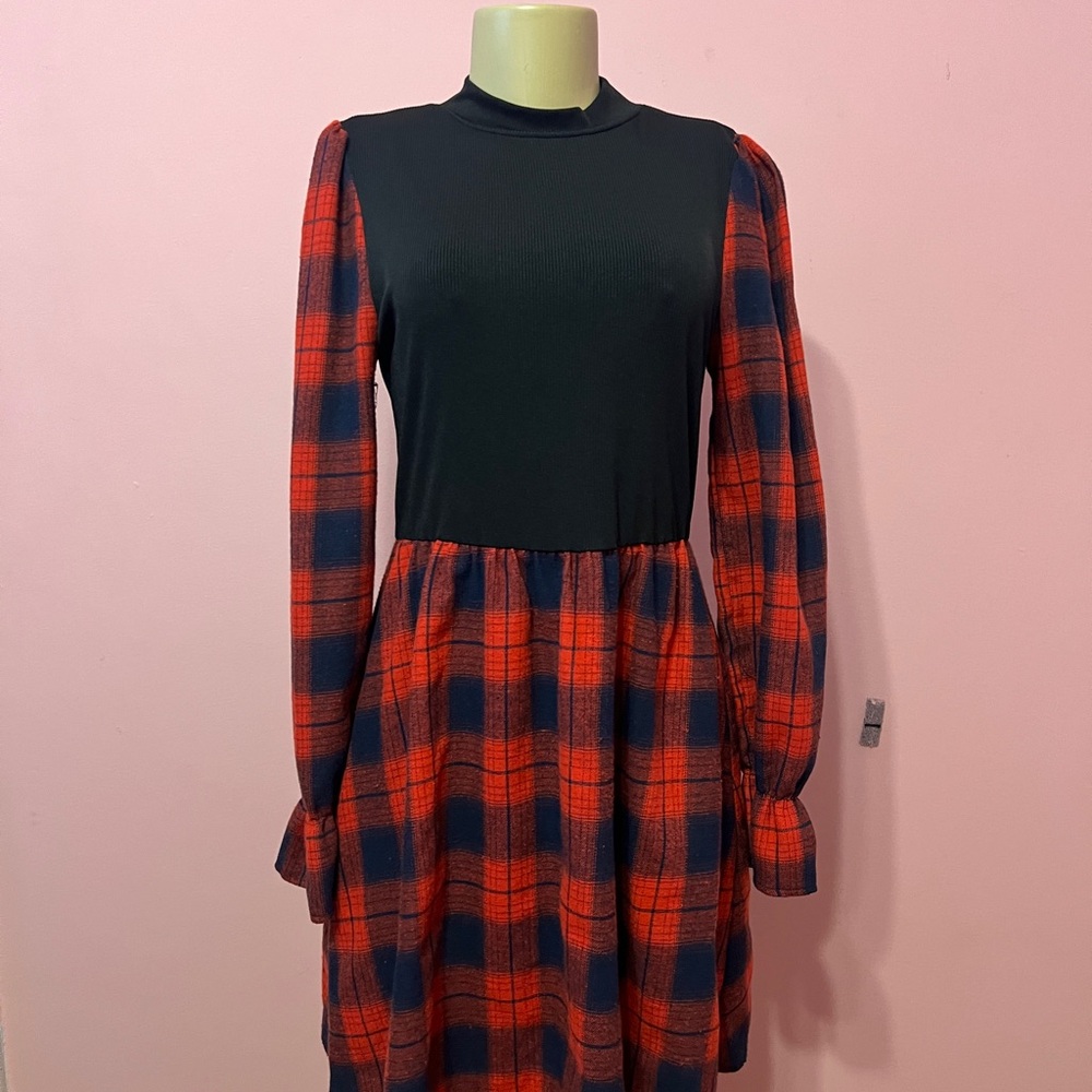 SHEIN Black and Red Checkered Dress
